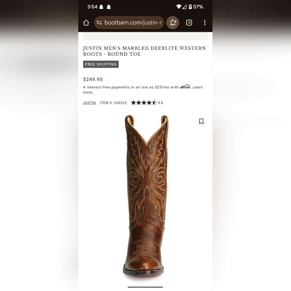 Justin Men's Marbled Deerlite Western Boots - Picture 3 of 13